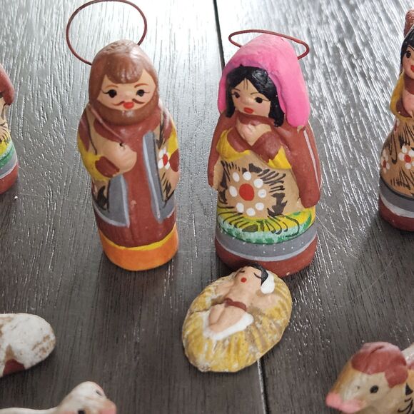 Vintage Mexican 14 PC Nativity Set Folk Art Hand Painted Clay Pottery Tonala - Picture 4 of 6